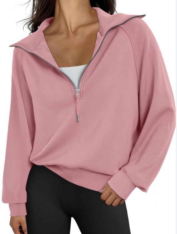 Kurzes Damen-Sweatshirt mit halbem Reißverschluss und Stehkragen