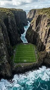 Surreal Soccer Field Built into a Steep Coastal Cliff Ravine