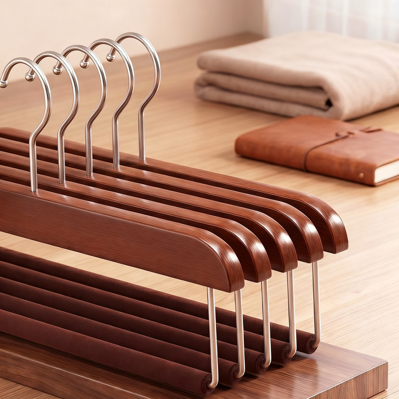 Wooden pant hanger with velvet surface