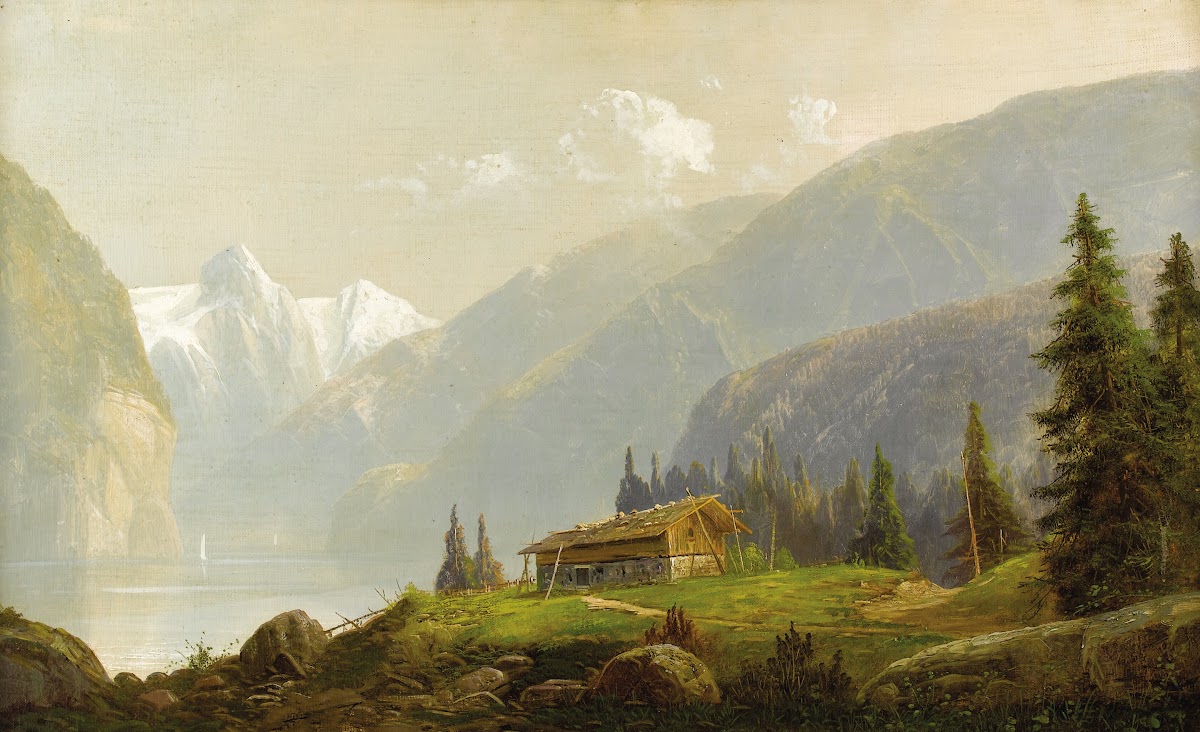 Alpine Landscape Mountain Hut 1872