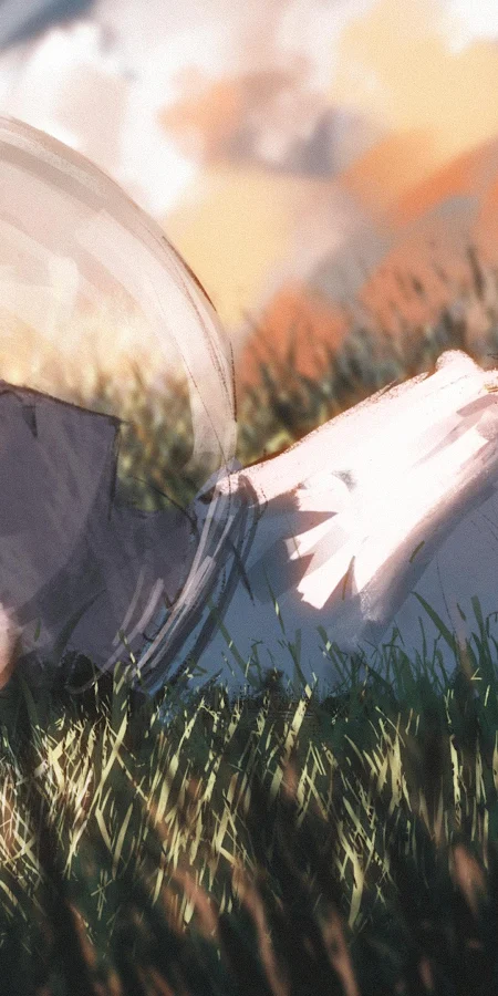 Anime Astronaut Lying in Grass 4K Phone Wallpaper