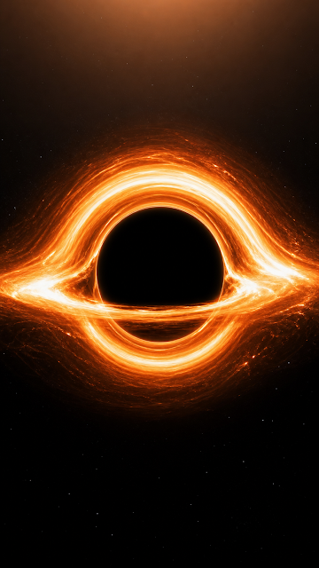 Cosmic Black Hole with Glowing Orange Accretion Disk - Free mobile Wallpaper