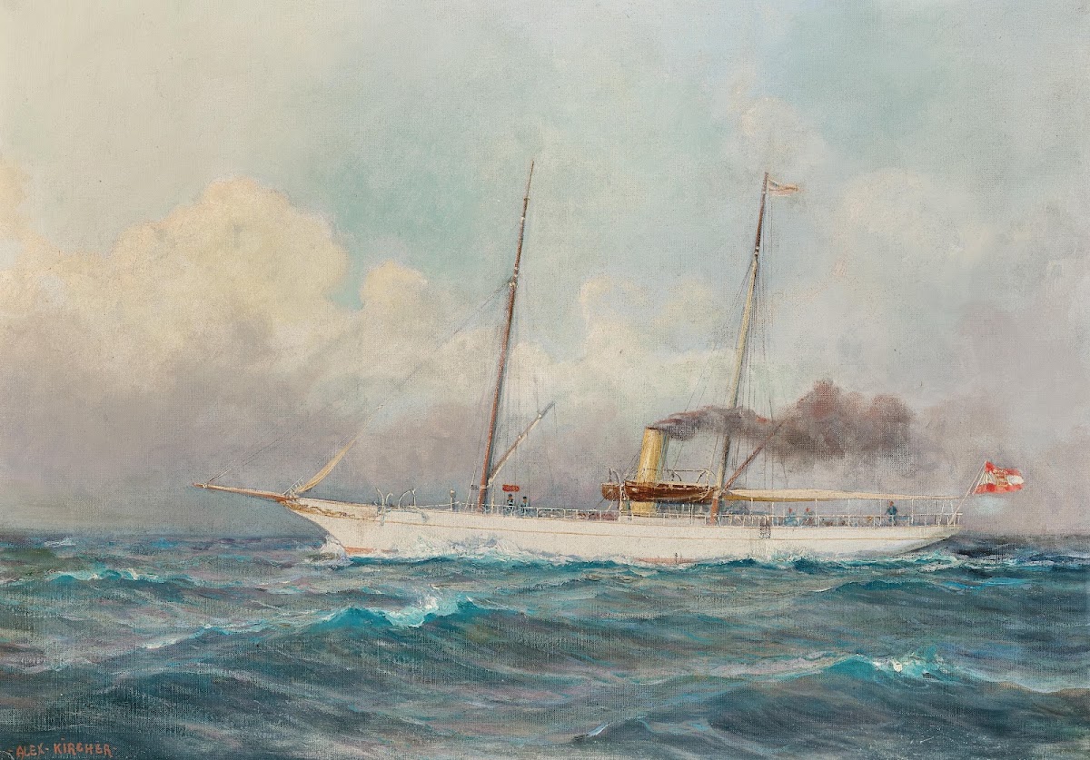 The steam yacht Suzumé under the flag of the Imperial and Royal Yacht Squadron c