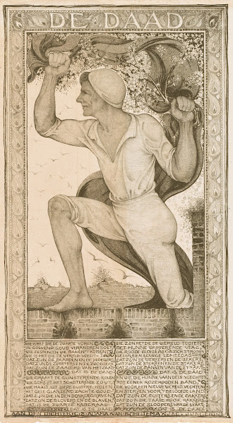 Man met banier en bloesemtak 1909