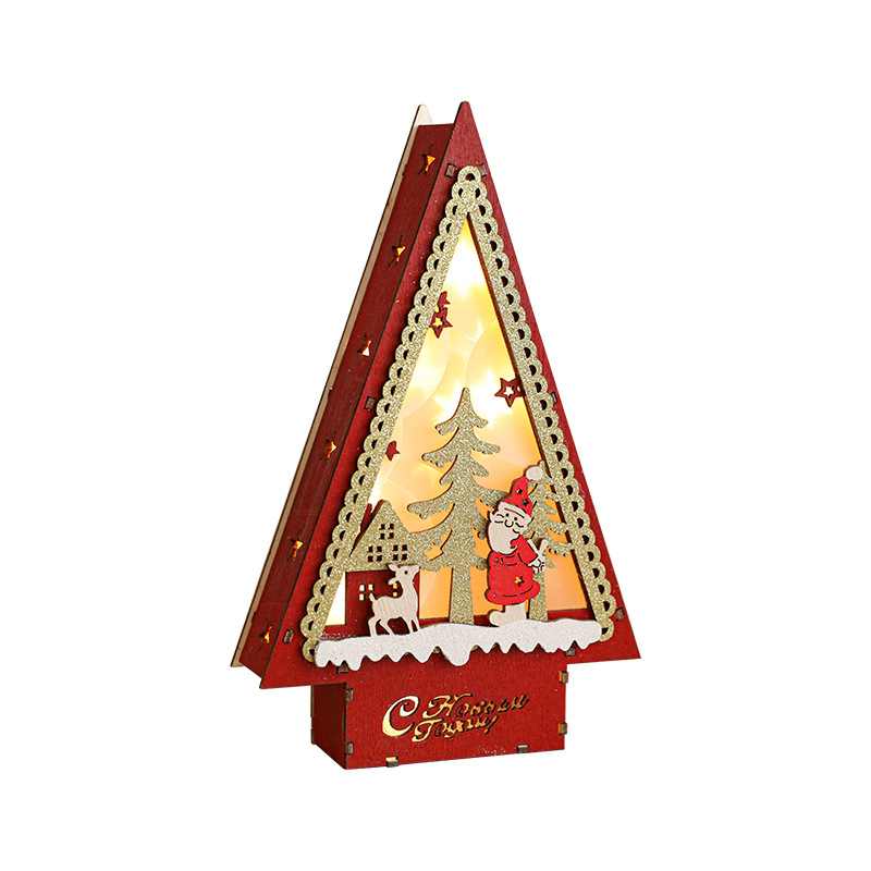 Decorative wooden Christmas house and tree ornament