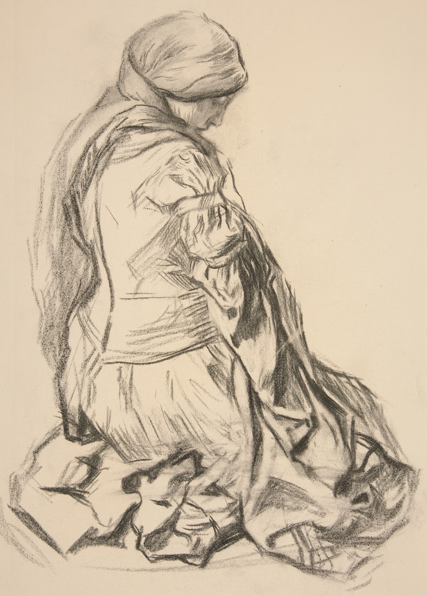 Drapery study for Galahad Departs in The Quest of the Holy Grail mural series at