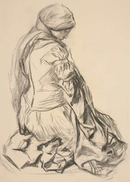 Drapery study for Galahad Departs in The Quest of the Holy Grail mural series at