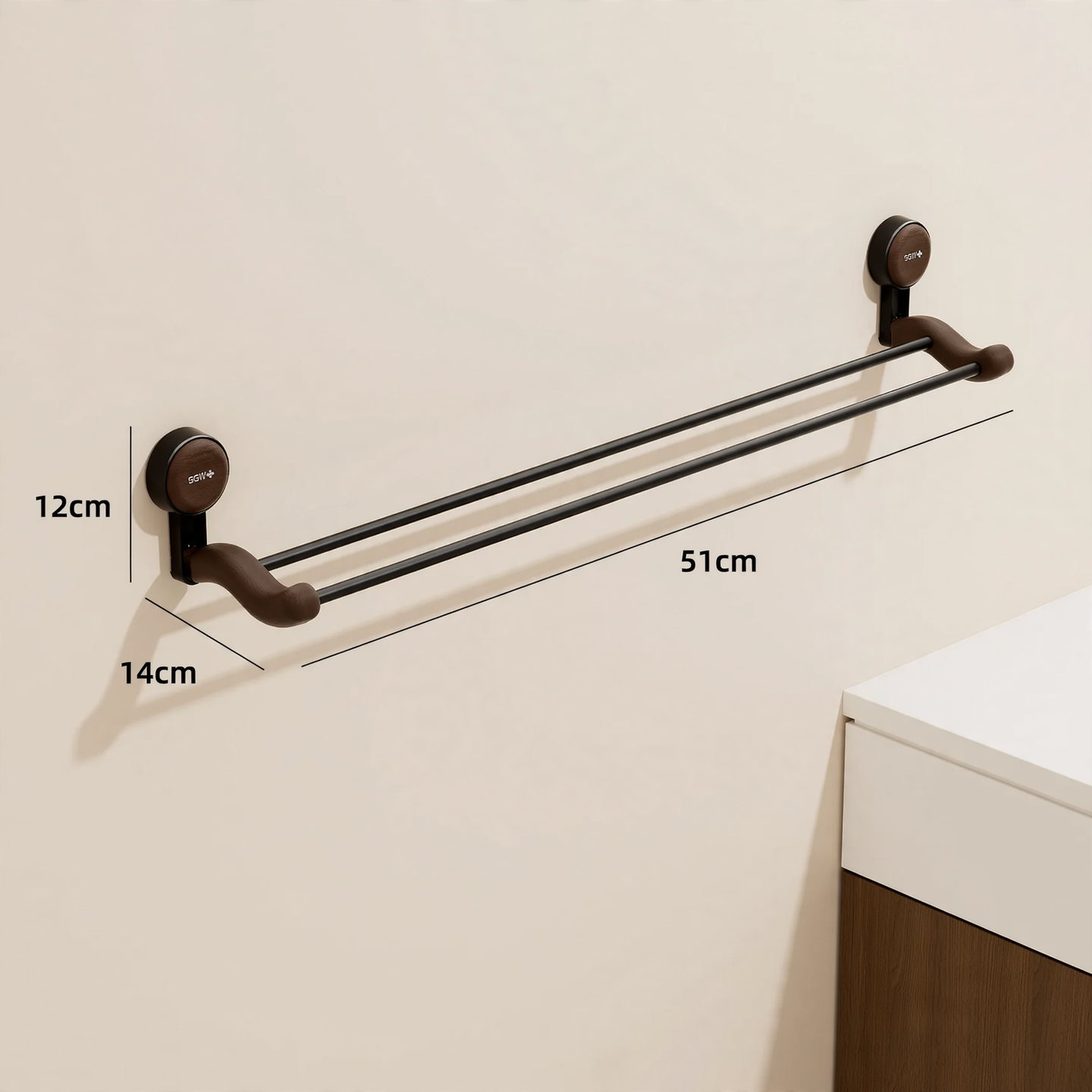 Suction cup towel holder, dual-layer, without drilling