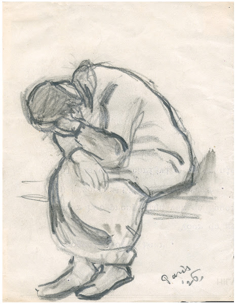 Vooroverzittende vrouw huilend 1926