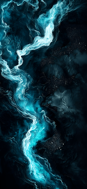 Abstract Cyan Energy Flow Dark Turbulent Cosmic Texture - Free mobile Wallpaper