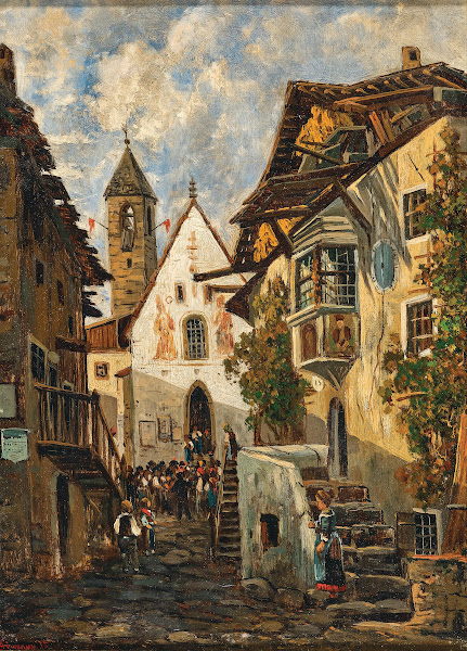 Dorfmotiv von Albeins bei Brixen Tirol 1875