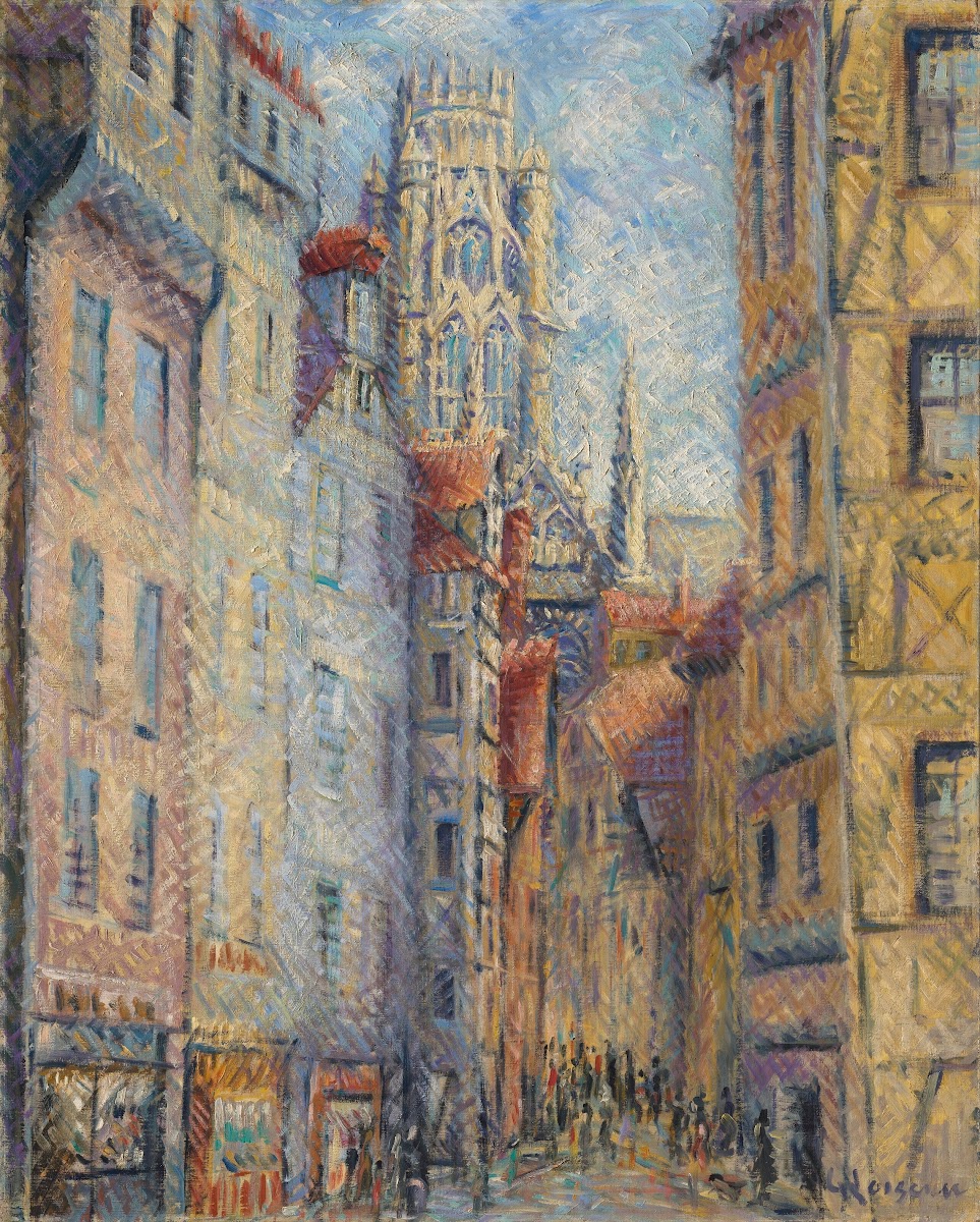 Rouen Rue avec lÉglise 1920