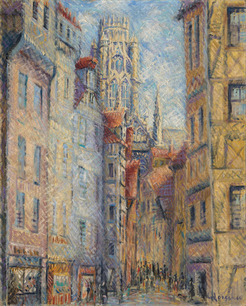 Rouen Rue avec lÉglise 1920