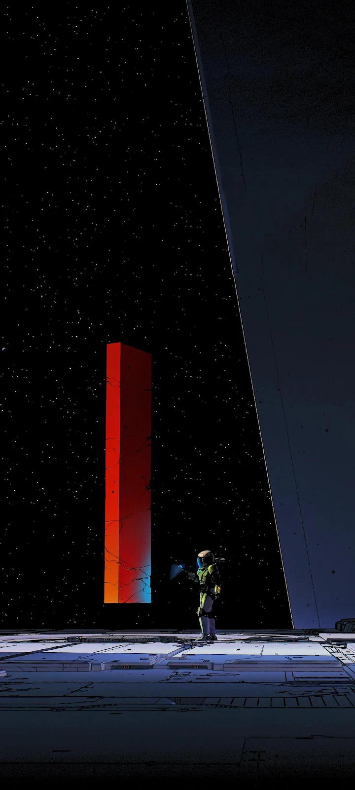 Astronaut And Glowing Red Monolith - Sci-fi Illustration Full HD iPhone Wallpaper (1220x2711)