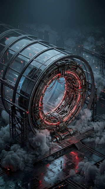 Massive Futuristic Industrial Mechanical Ring in Haze - Free mobile Wallpaper