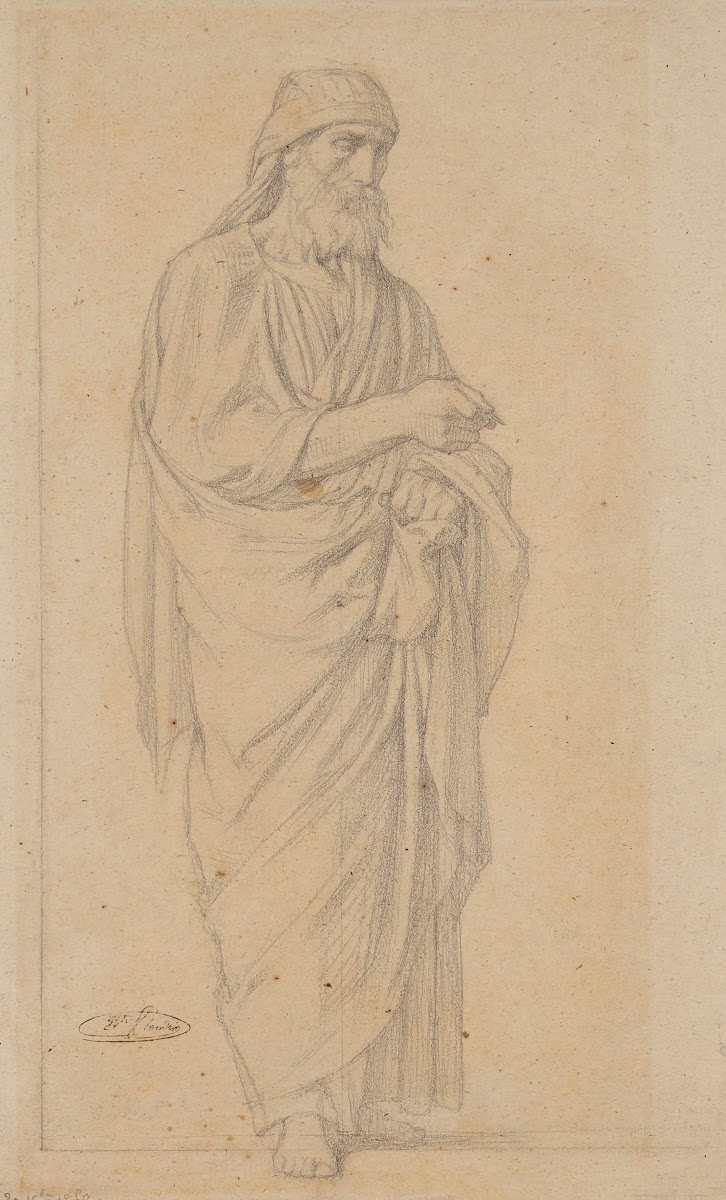 Homme drapé debout de trois quarts à droite 1858