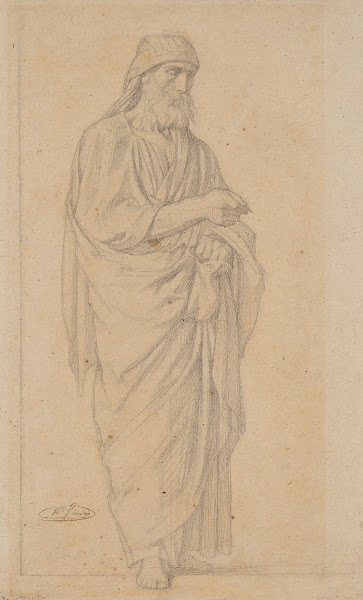 Homme drapé debout de trois quarts à droite 1858
