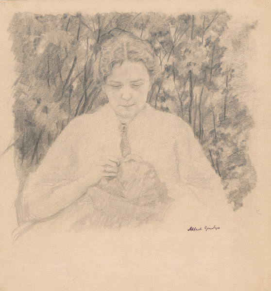 Embroidering woman 1900