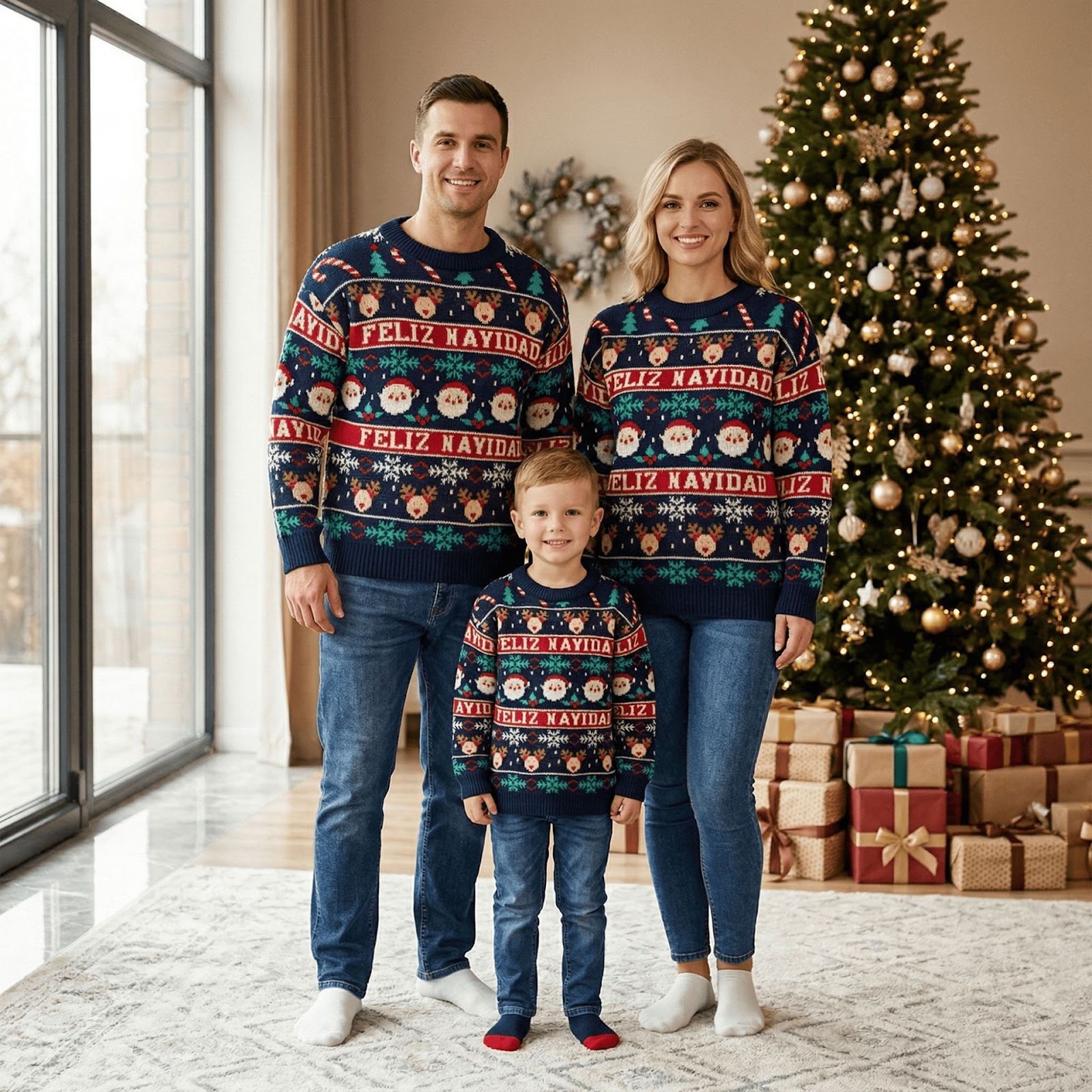 Weihnachtlicher Strickpullover, Rundhals, für die ganze Familie