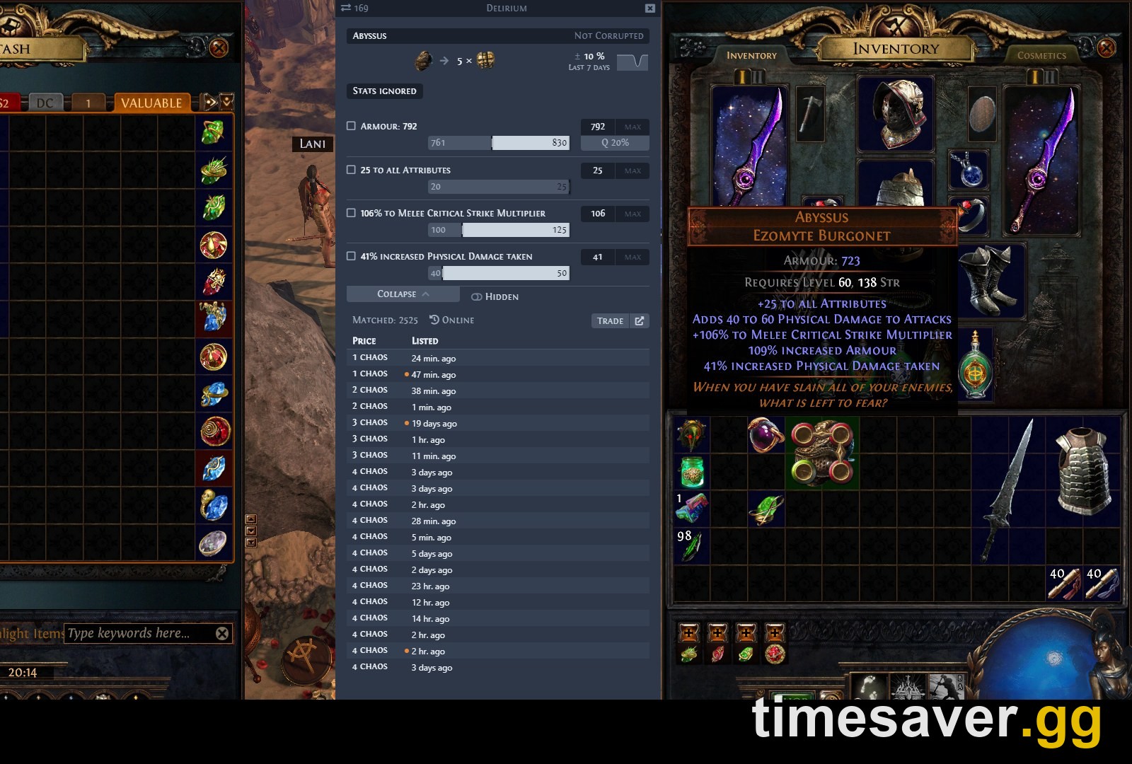 Exiled Exchange 2, a free open-source PoE2 price-check overlay, showing comparable prices for a unique item