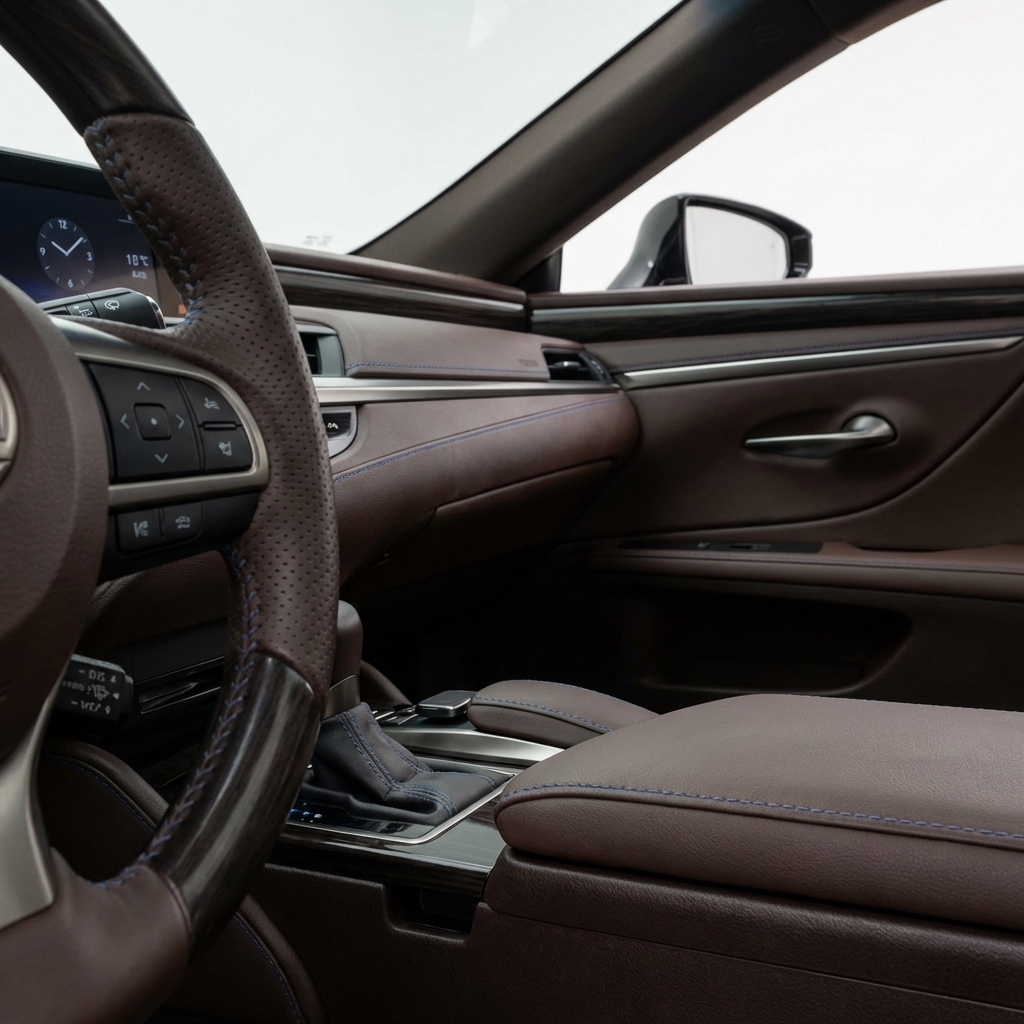 Close up of lexus es 350 for sale interior showing premium leather upholstery dashboard materials and precise fit and finish