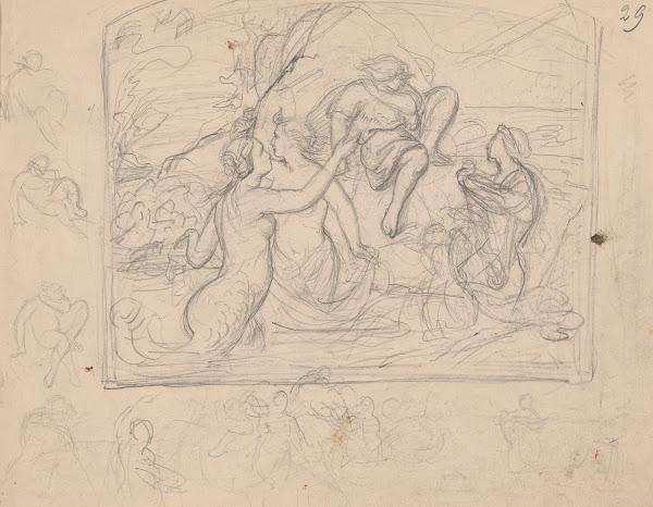 Sketch of the composition Mermaids luring a young man 1848