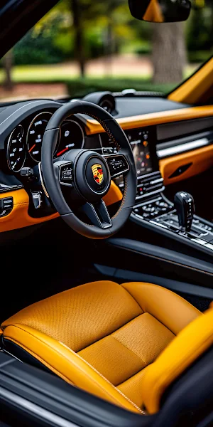 Porsche Interior, Car Dashboard, Luxury Car, Vehicle Interior 2K iPhone Wallpaper Background