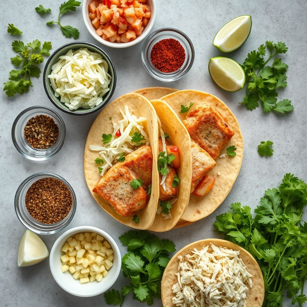 Ingredients for Crispy Baja Fish Tacos with Creamy Lime Slaw – Easy Weeknight Family Dinner