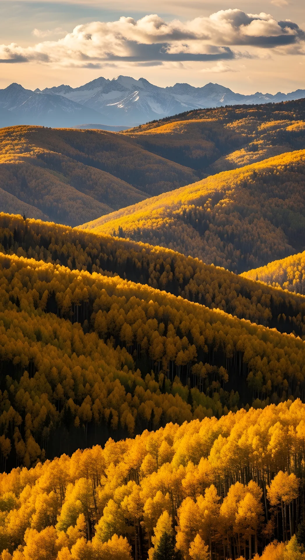 Rolling Hills of Golden Aspen Trees in Sunlight - Free 4K mobile Wallpaper