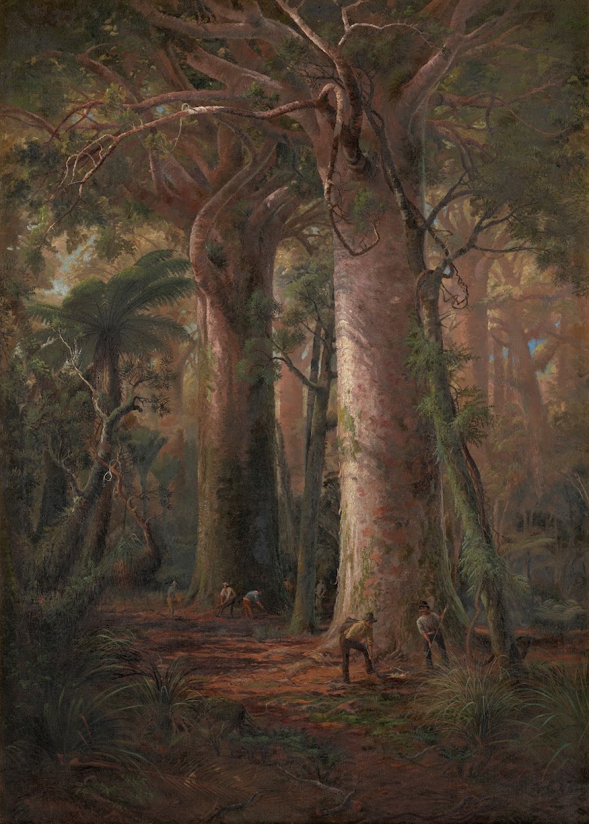 Scene Of Kauri Bush Gumdiggers At Work 1892