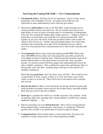 Ten Comandments of Surviving the Pole Shift 2010