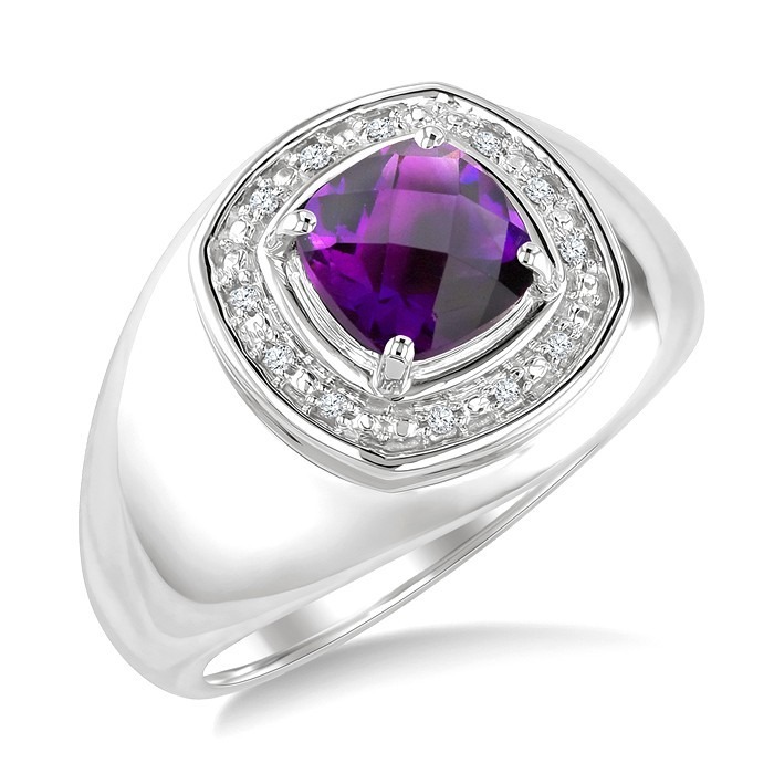 Silver Bold Cushion Shape Gemstone & Diamond Ring