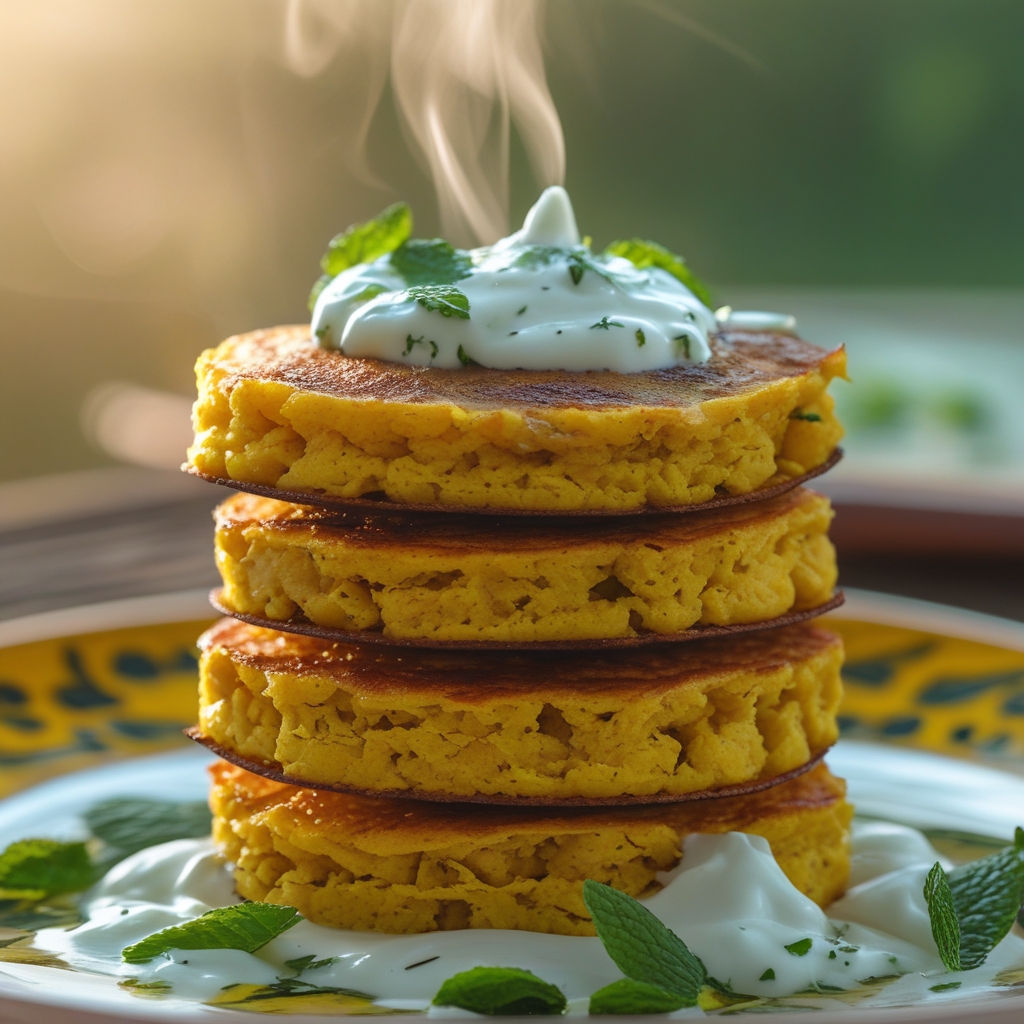 Final Turmeric Chickpea & Zucchini Protein Pancake Bites with Herbed Yogurt Dip