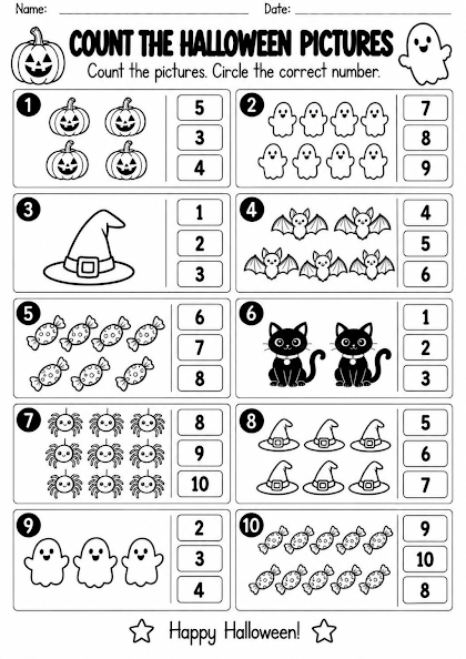 Count the Halloween Pictures Worksheet