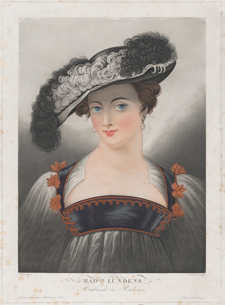 Portrait of Susanna Lunden wearing wide brimmed hat with feathers ca 180935