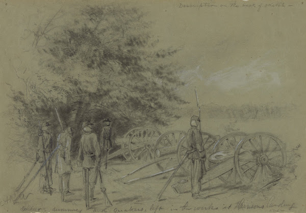 Soldiers dummies and quakers left in the works at Harrisons landing 1862
