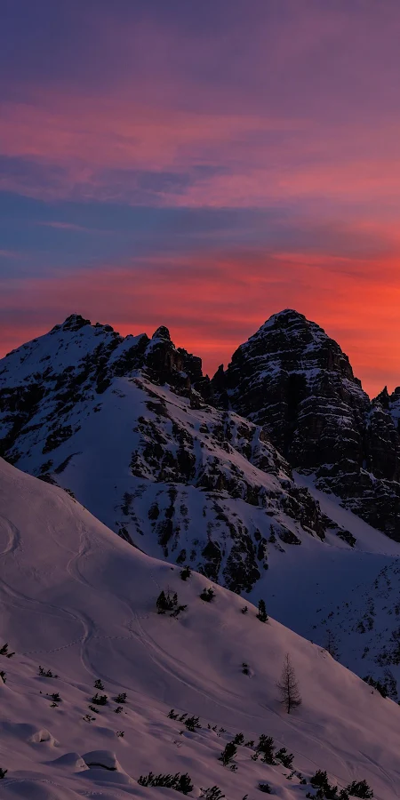 Snow Covered Mountains At Sunset Full HD iPhone Phone Wallpaper