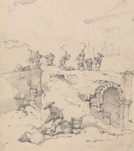 Chinese Coolies Demolishing a Building 1833