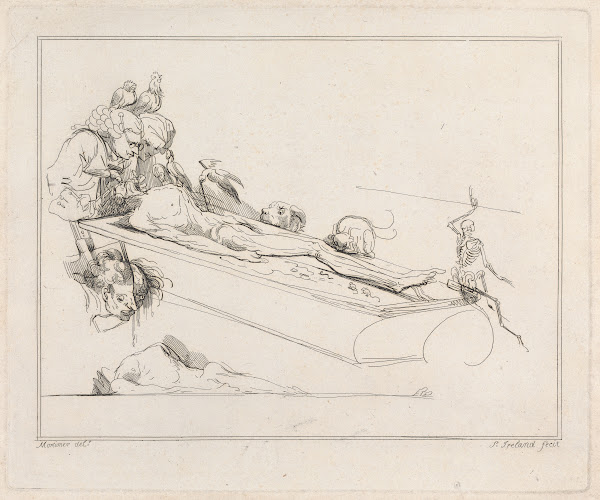 Doctors Birds Dog Rat and Skeleton attending a Corpse