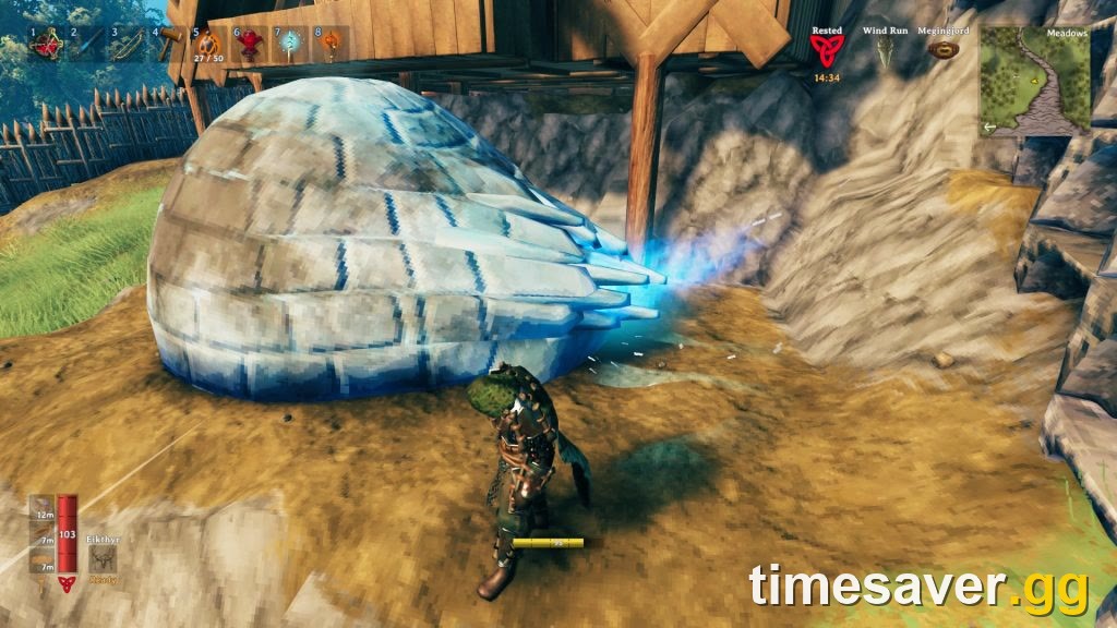 Deep North cold-processing crafting station glowing with frost energy in Valheim