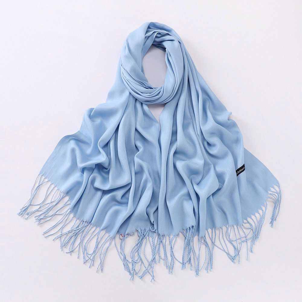 Solid-colored scarf made of cashmere imitation with fringes, 200x70 cm