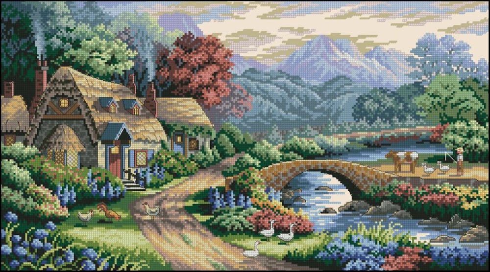CMP 320158 Landscape With A River A House And Mountains