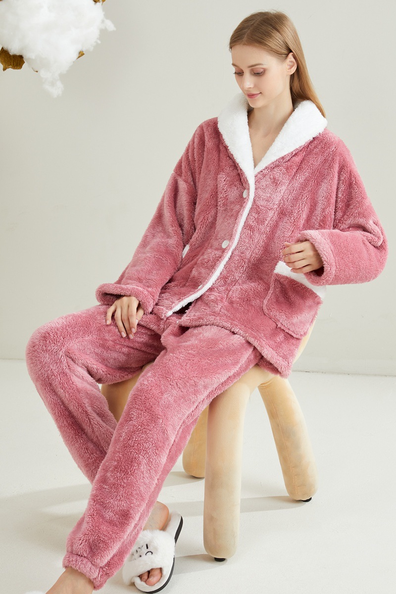 Damen-Pyjama-Set aus weichem Fleece, Langarm