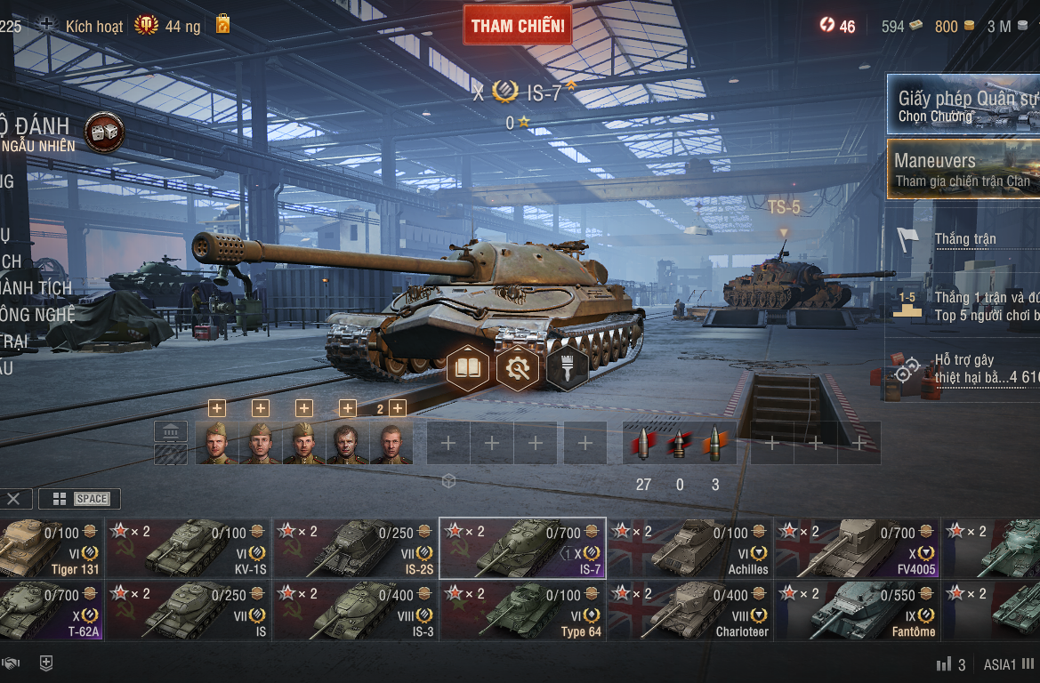 Acc World of Tanks PC sở hữu 5 tank X gồm FV4005, IS-7, T-62...