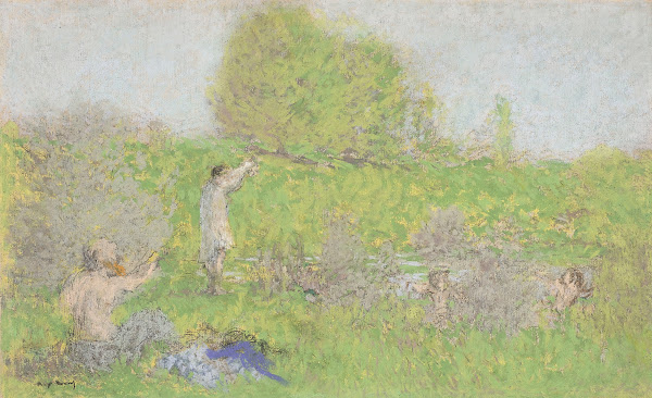 Femme et enfants au bord dune rivière 1899 1900