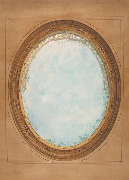 Design for a ceiling with trompe loeil balustrade and sky 1869