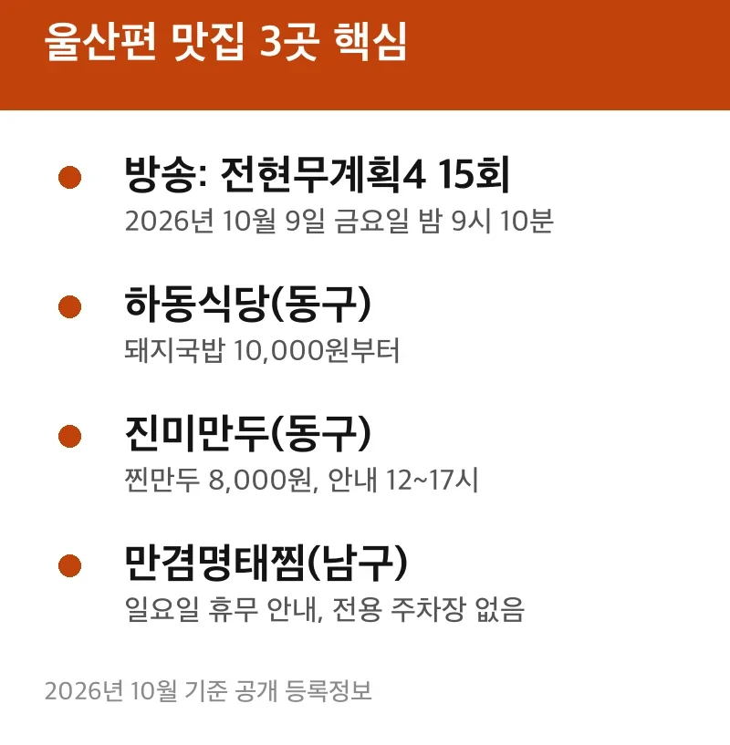 울산편 맛집 3곳 핵심