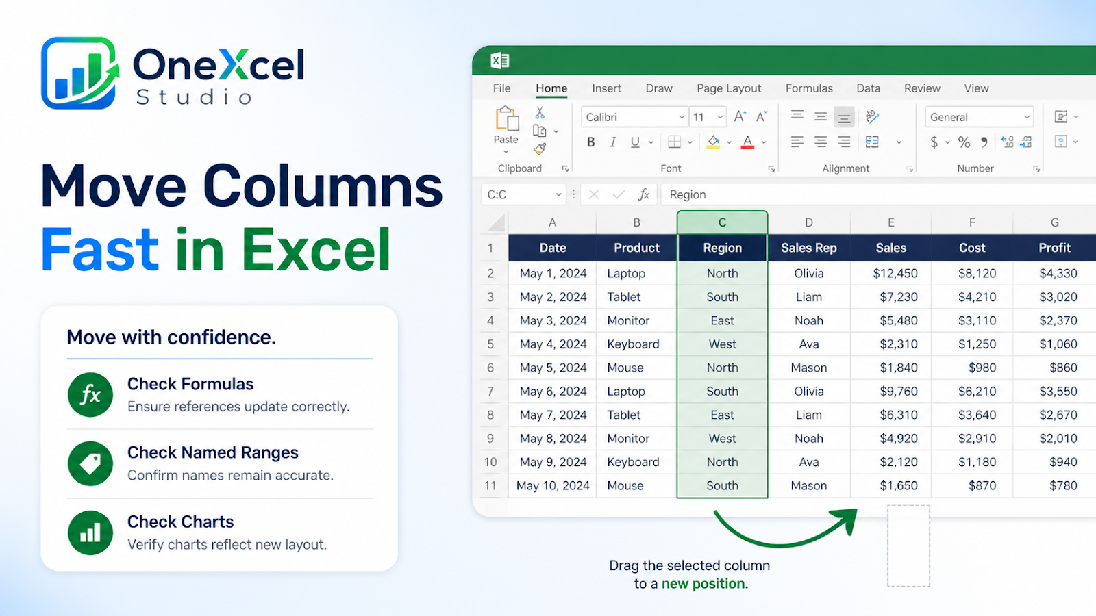 Move Columns Fast in Excel