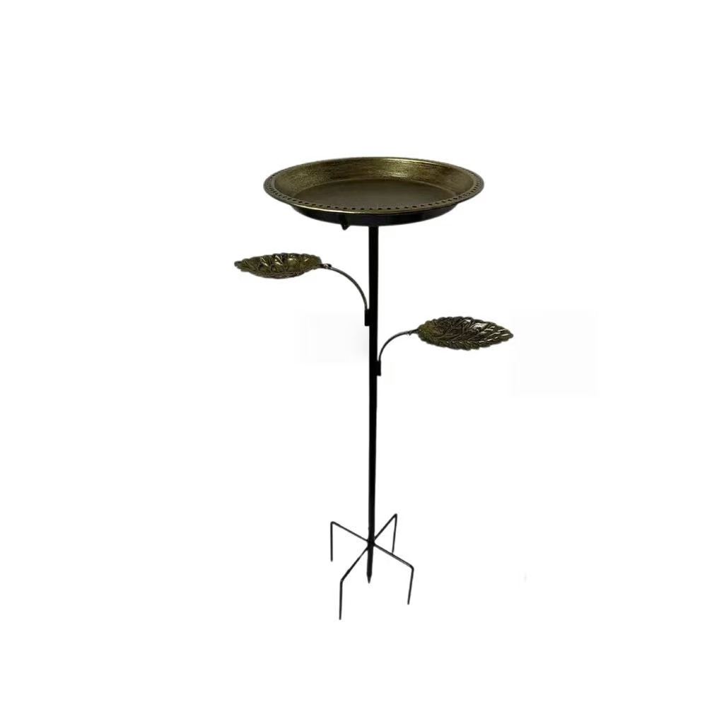 Metal birdbath and feeding station, leaf design