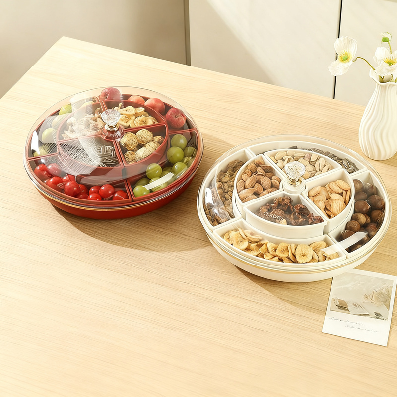Rotatable nut bowl with 8 compartments, sealable